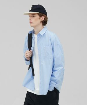 [M~4XL] 플로우 코튼 셔츠_스카이 블루