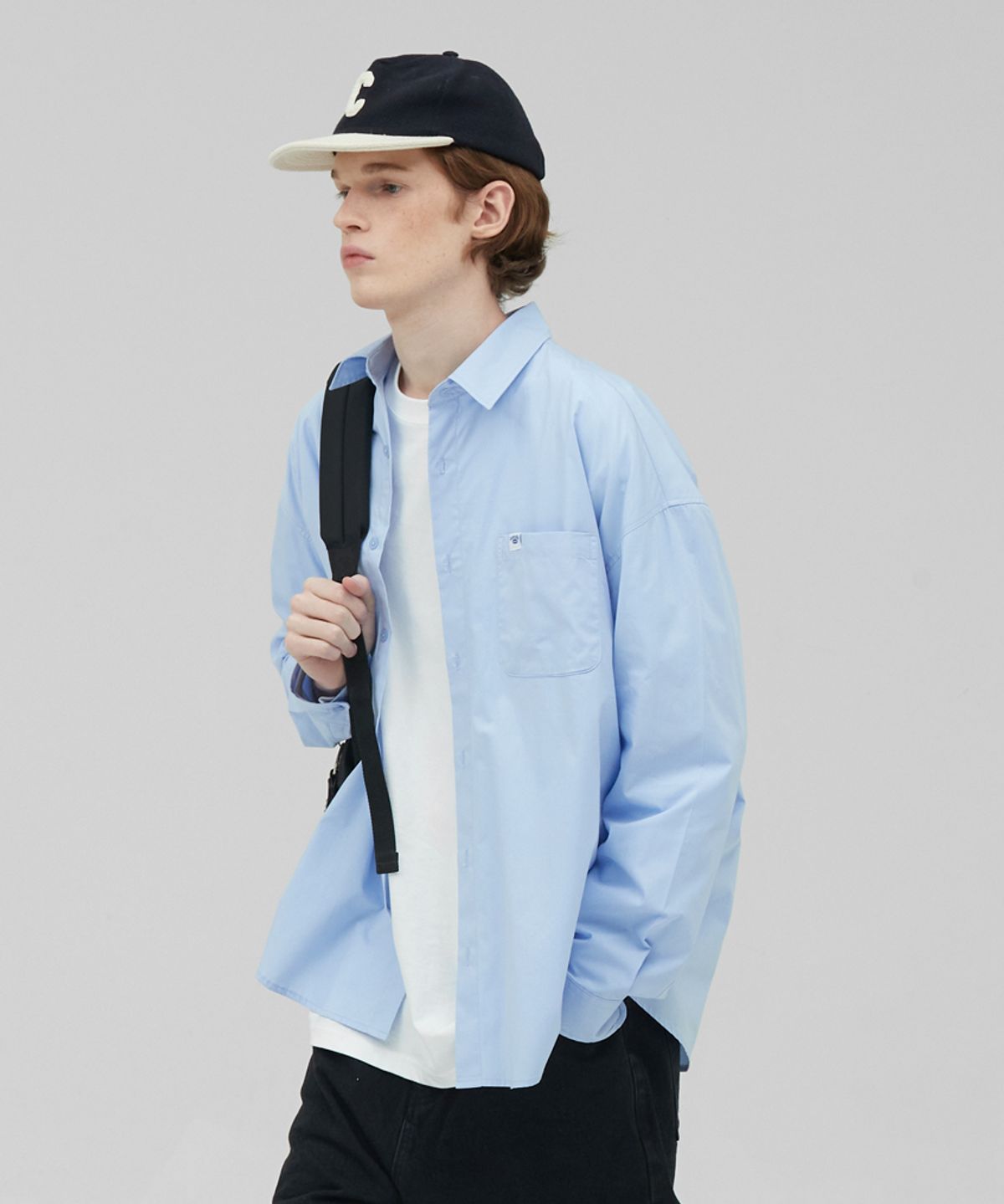 스탠즈(STENDS) [M~4XL] 플로우 코튼 셔츠_스카이 블루