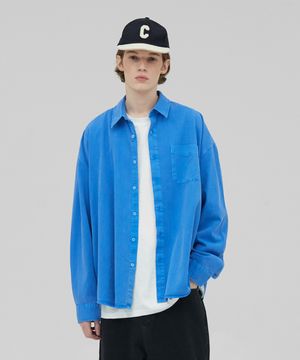 [M~4XL] 피그먼트 워싱 셔츠_딥 블루