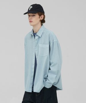 [M~4XL] 피그먼트 워싱 셔츠_스카이 블루