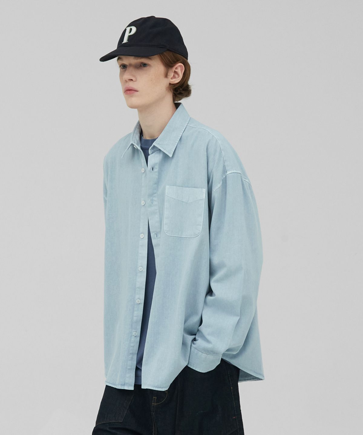 스탠즈(STENDS) [M~4XL] 피그먼트 워싱 셔츠_스카이 블루