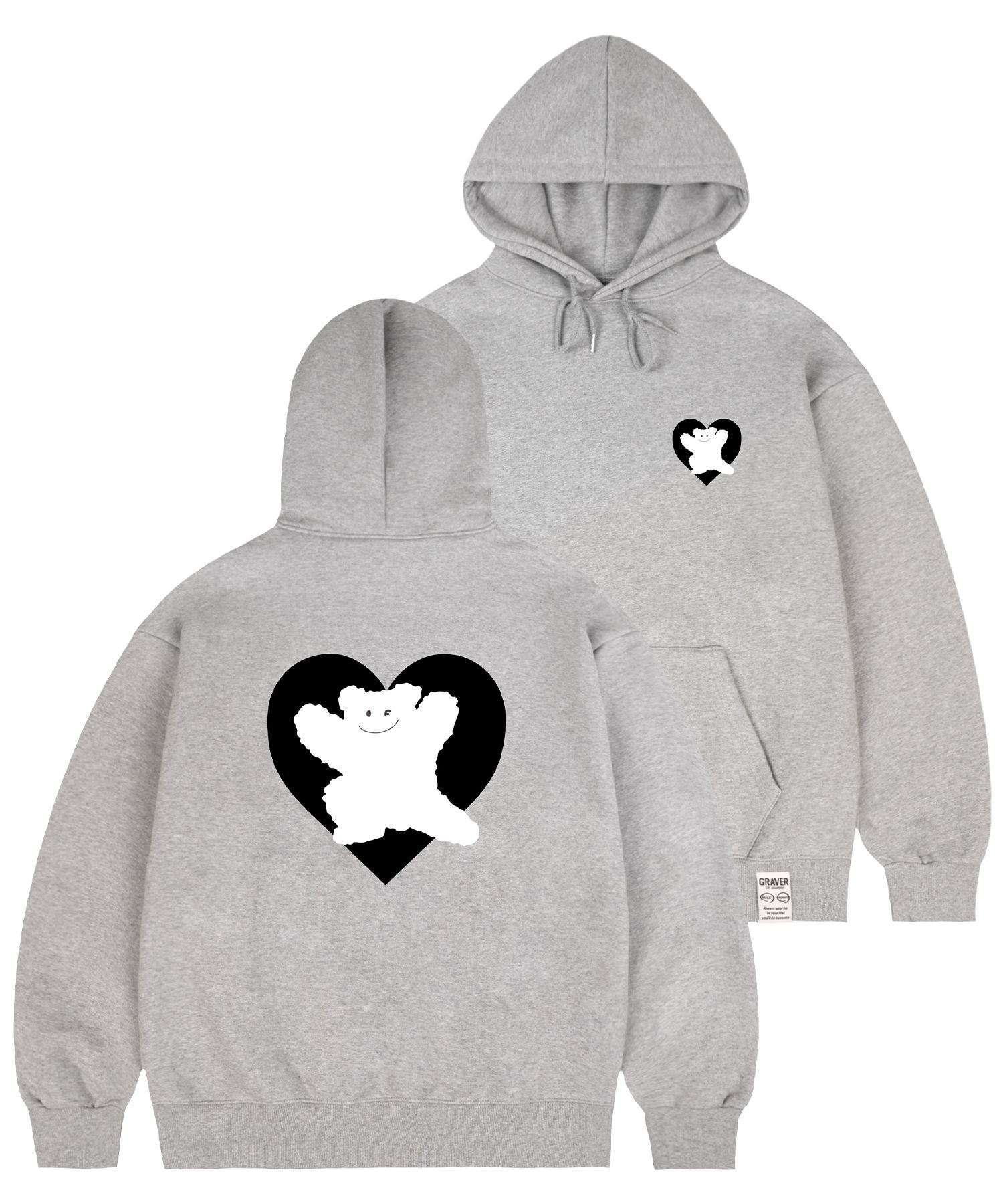 [GRAVER]★24FW★韓国人気★BEAR HEART BACK PRINTING HOODIE MUSINSA | GRAVER [UNISEX] Bear Heart Back Print Hoodie_Gray