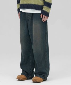 [M~4XL] 워싱 데님 밴딩 팬츠_블루