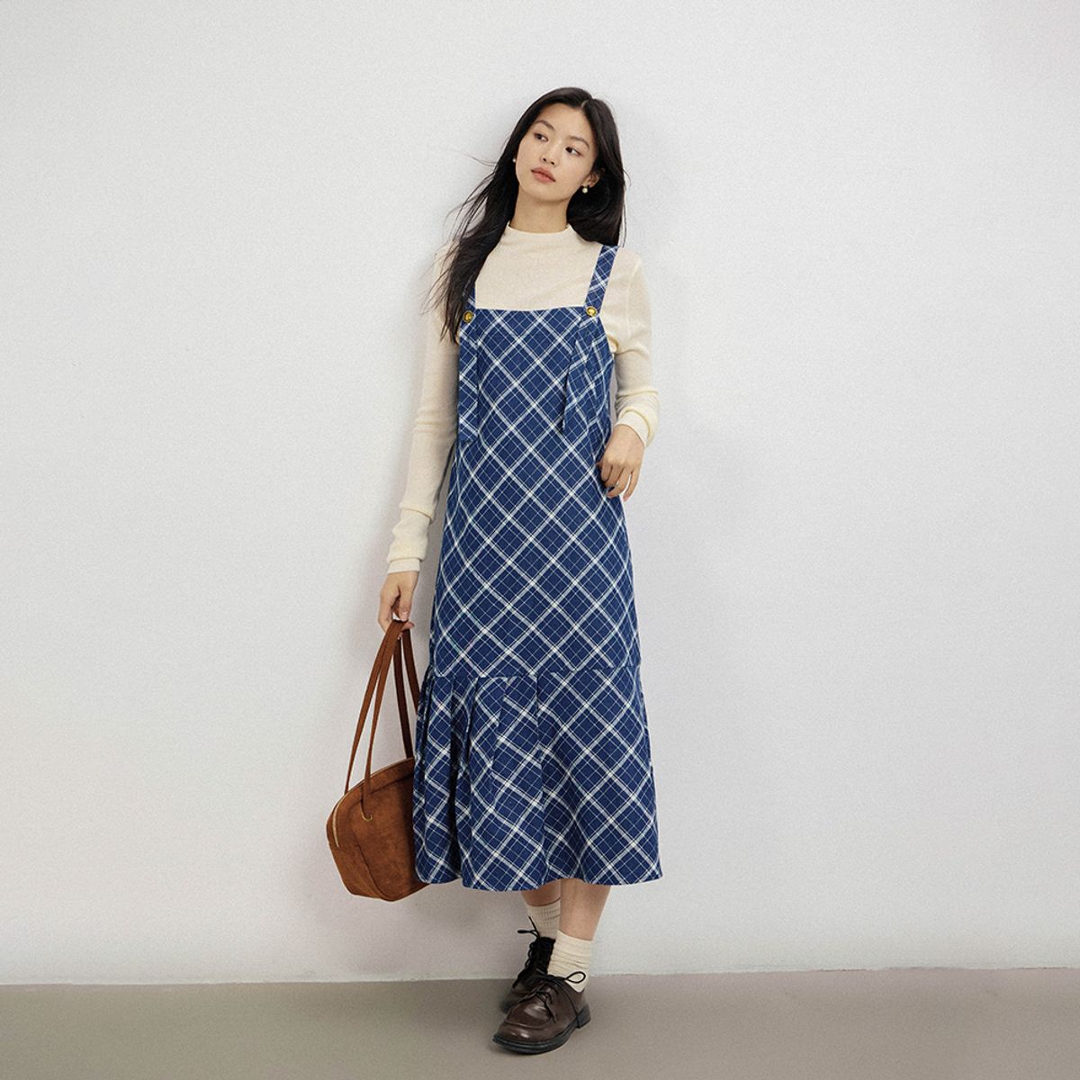 랭썬(LANGSON) LS_Blue plaid slip dress