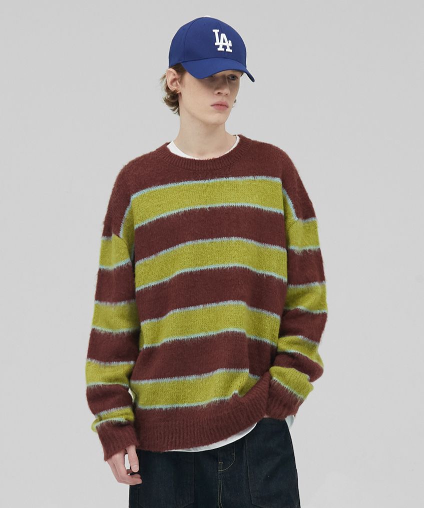 MUSINSA | STENDS [M~4XL] Multi Stripe Brush Knit_Brown