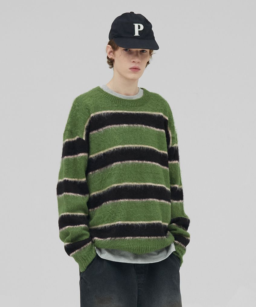 MUSINSA | STENDS [M~4XL] Multi-stripe brush knit_Khaki