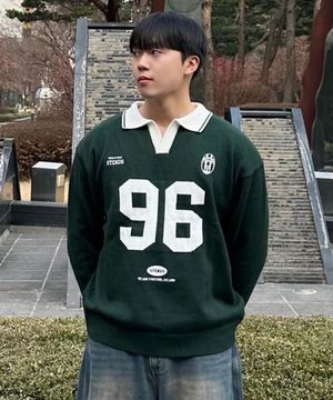 [M~4XL] 풋볼 카라 배색 니트_그린