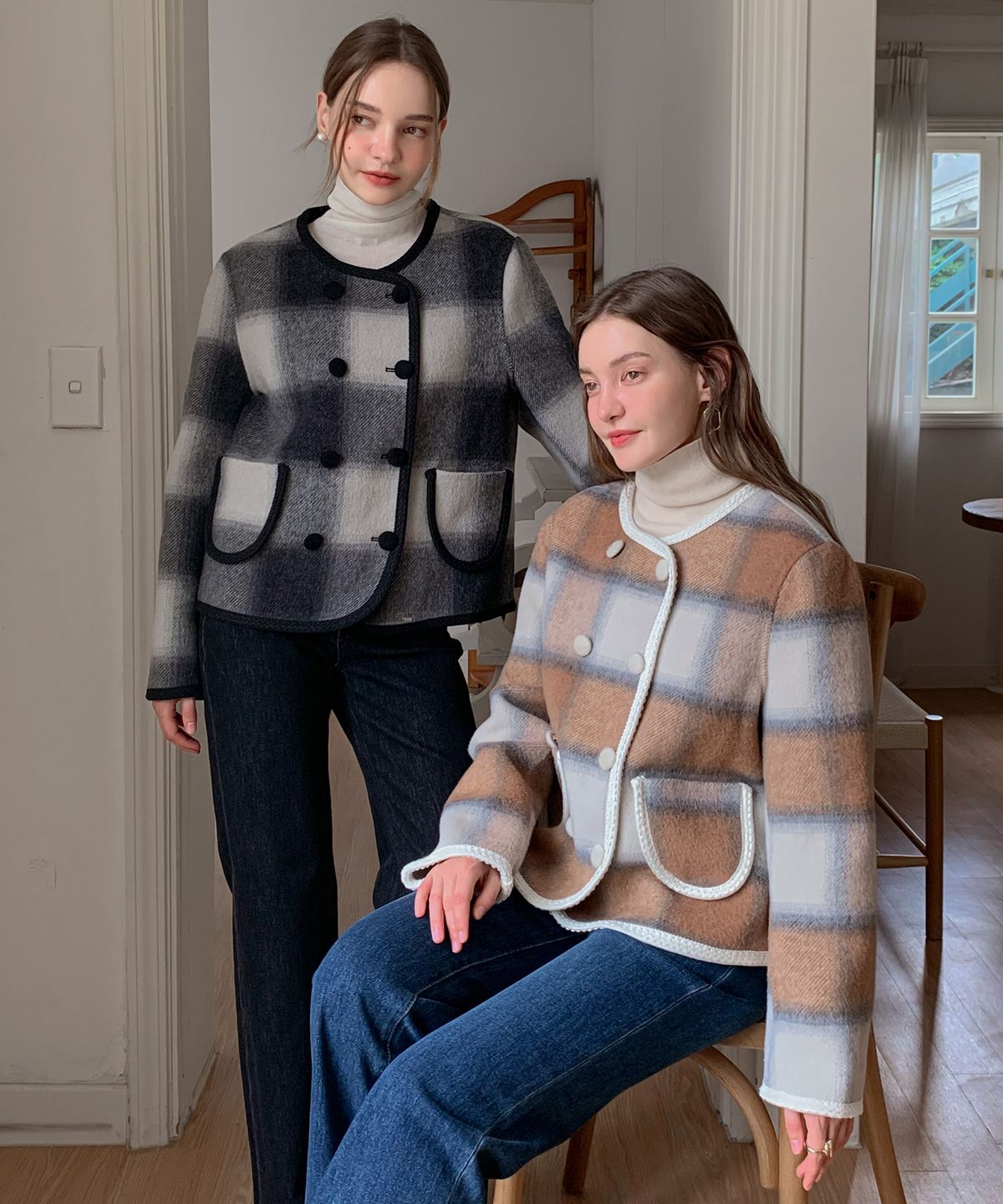 바스카라(VASCARA) Check Lining Wool Handmade Short Coat (3colors)