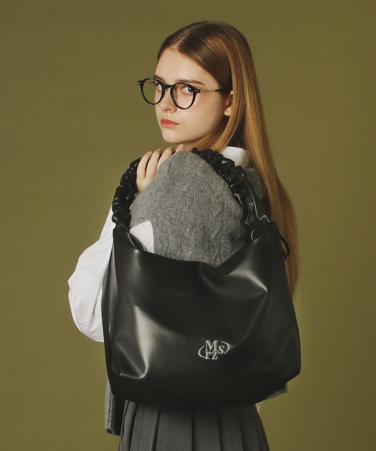 마스마룰즈(MASMARULEZ) Leather 2way shirring hobo bag _ Black