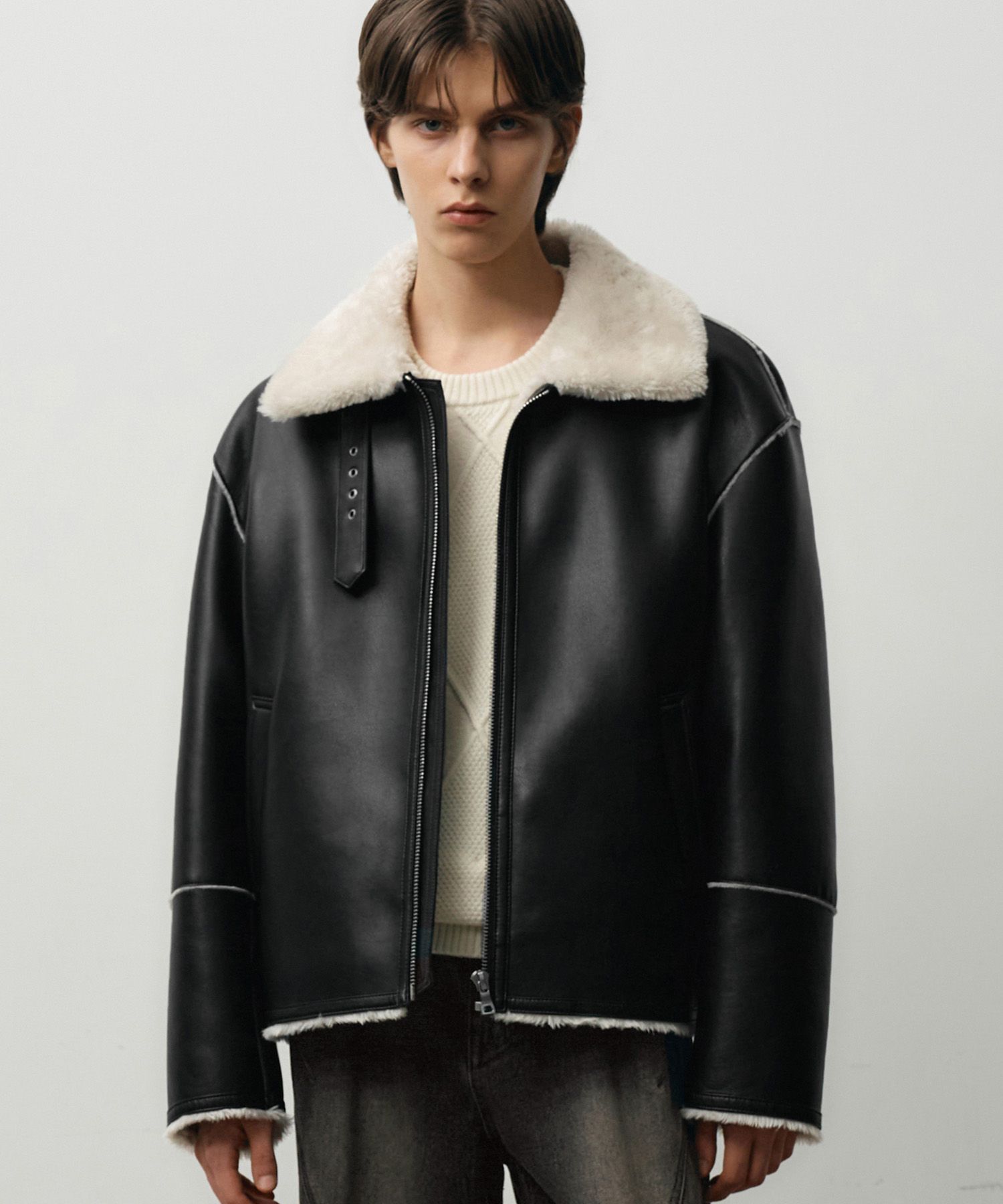 MUSINSA公式 | DRAW FIT オーバーサイズラインムートンジャケット