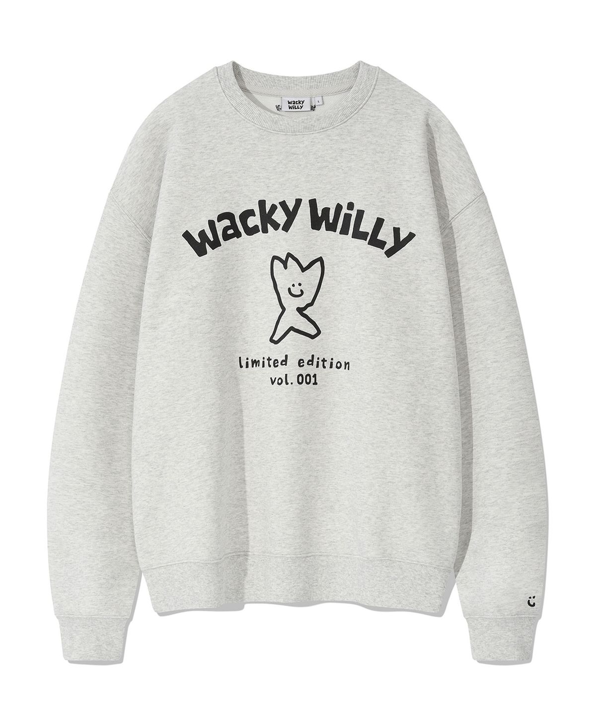 와키윌리(WACKY WILLY) 로고 타이포 그래픽 맨투맨 라이트 그레이