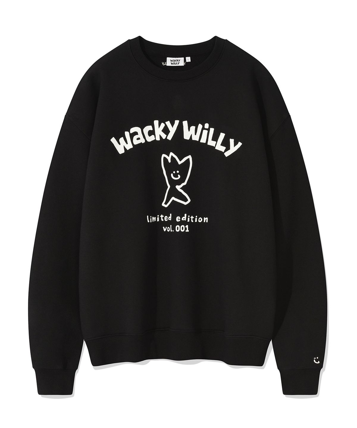 와키윌리(WACKY WILLY) 로고 타이포 그래픽 맨투맨 블랙