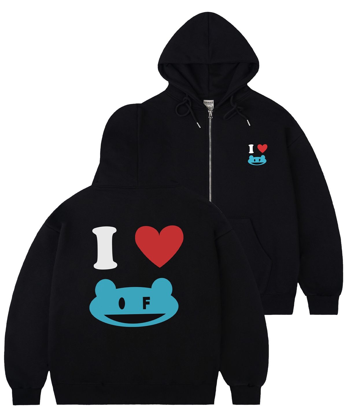 그레이버(GRAVER) [UNISEX]I LOVE OF 후드집업_블랙