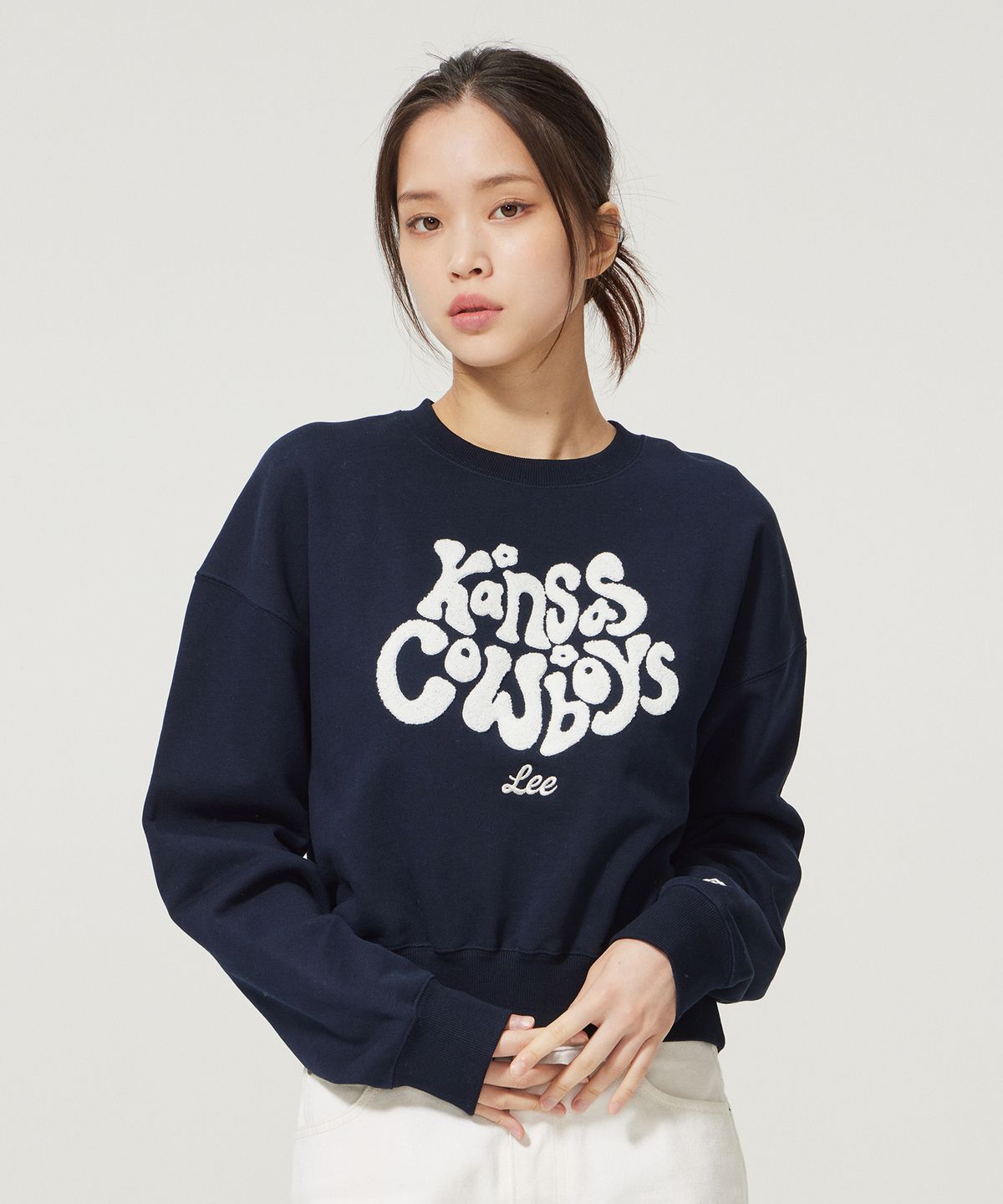 리(LEE) 우먼 캔자스 부클 로고 맨투맨 네이비