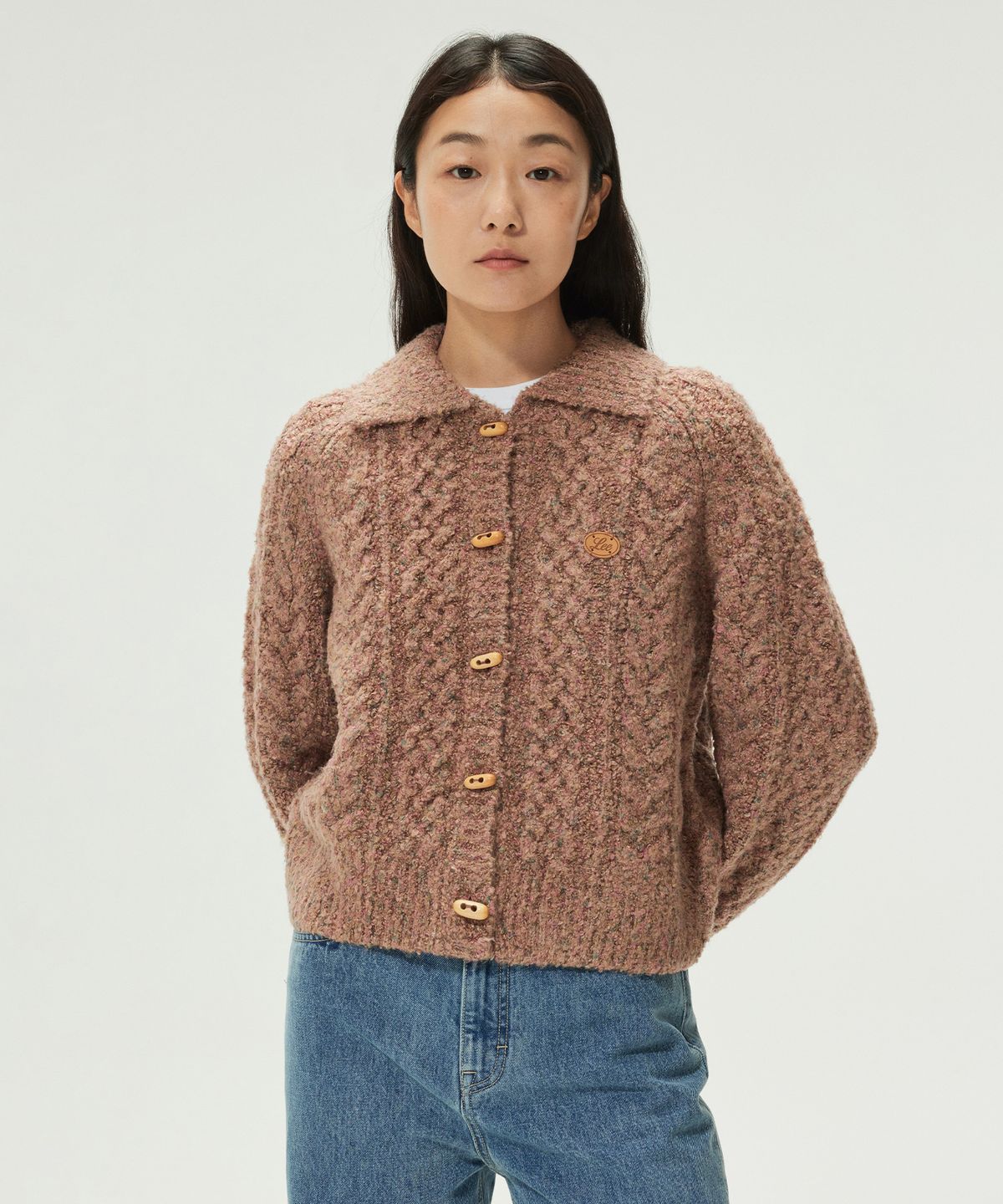 리(LEE) 우먼 카라 케이블 가디건 브릭