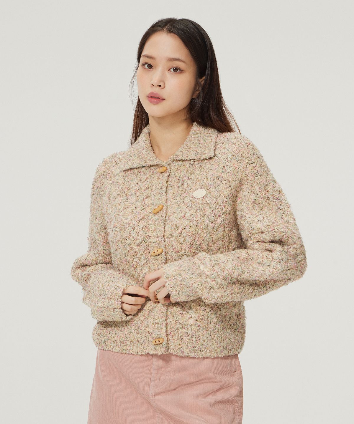리(LEE) 우먼 카라 케이블 가디건 베이지