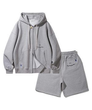 스마일 자수 로고 2WAY 버튼 후드집업 반바지 셋업 BK7985_2985