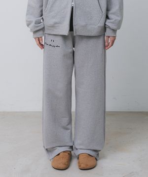 스마일 자수 로고 세미와이드 스웨트 팬츠 BK9985_그레이