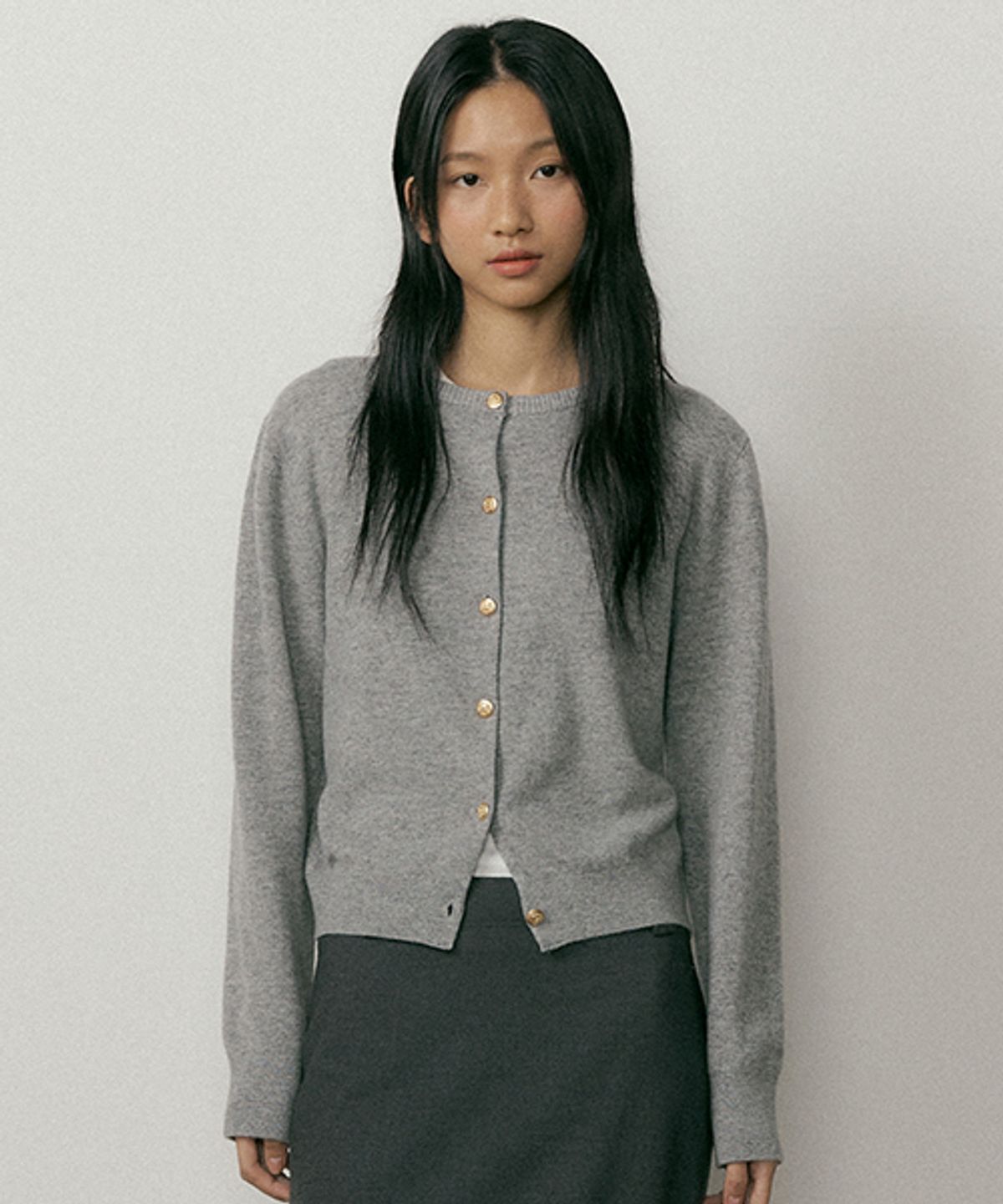 링서울(LINGSEOUL) gold button knit cardigan-gray