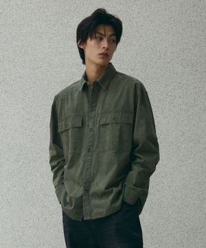 스퀘어 포켓 워싱 셔츠 [카키]