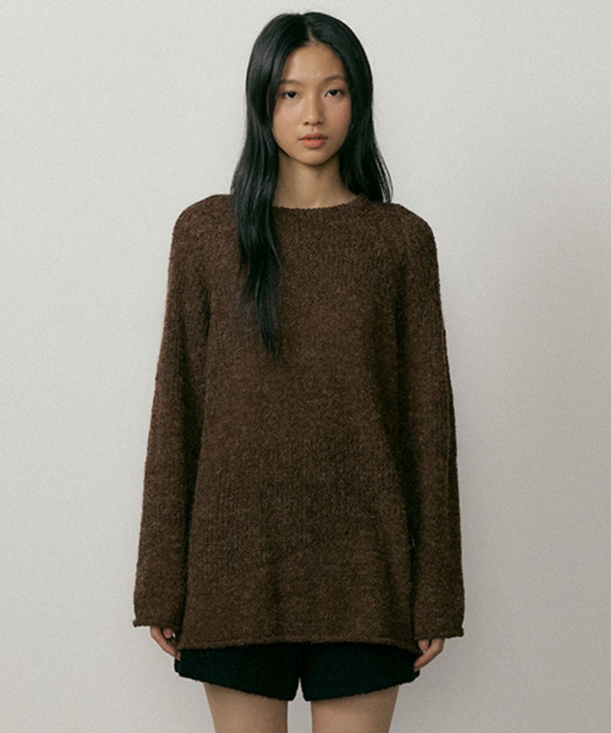 링서울(LINGSEOUL) boucle embossing knit sweater-brown
