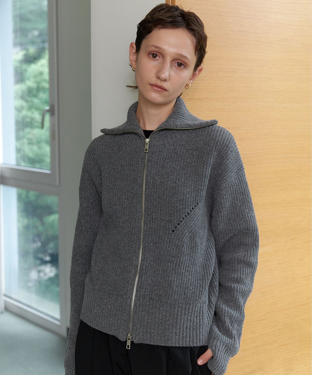 모헤(MOHAE) Zip-up collar cardigan _ gray