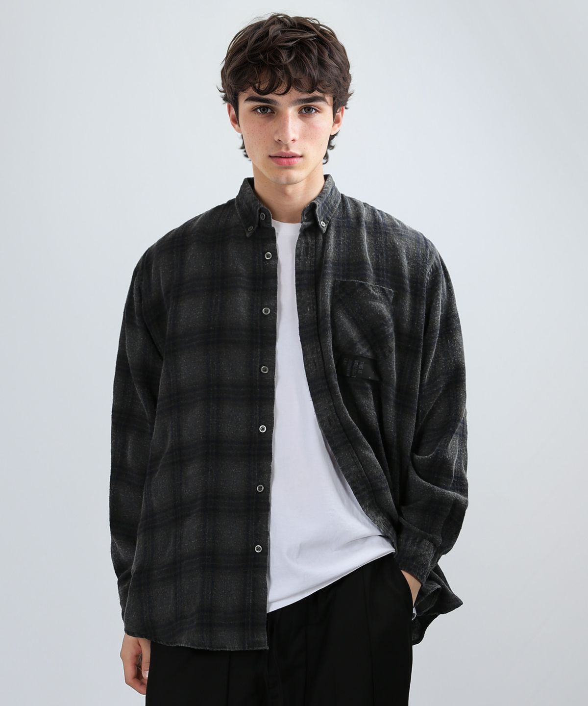 쟈니웨스트(JHONNY WEST) Wooltan Dye Check Shirts (Black.Dye)