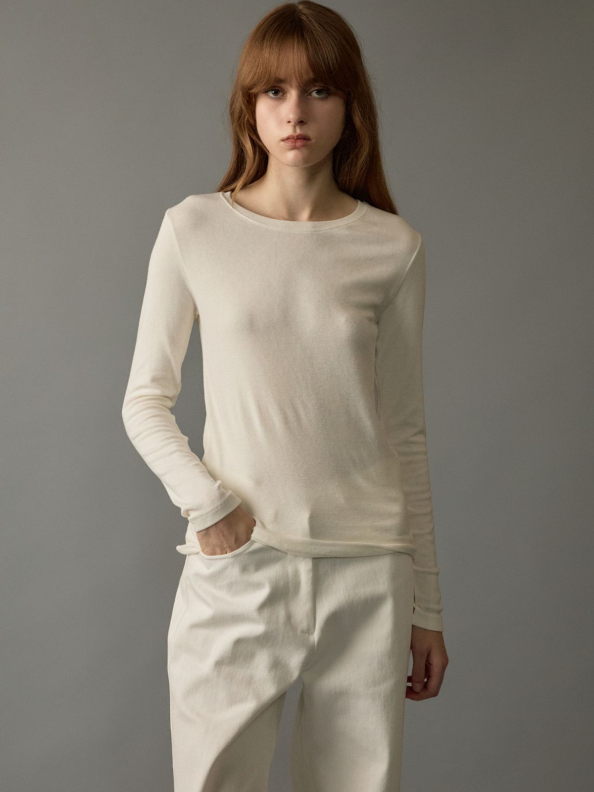 노우드(NOEUD) Wool tencel round Tee (Ivory)