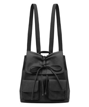 비건 레자 셔링 리본 백팩 [BLACK]