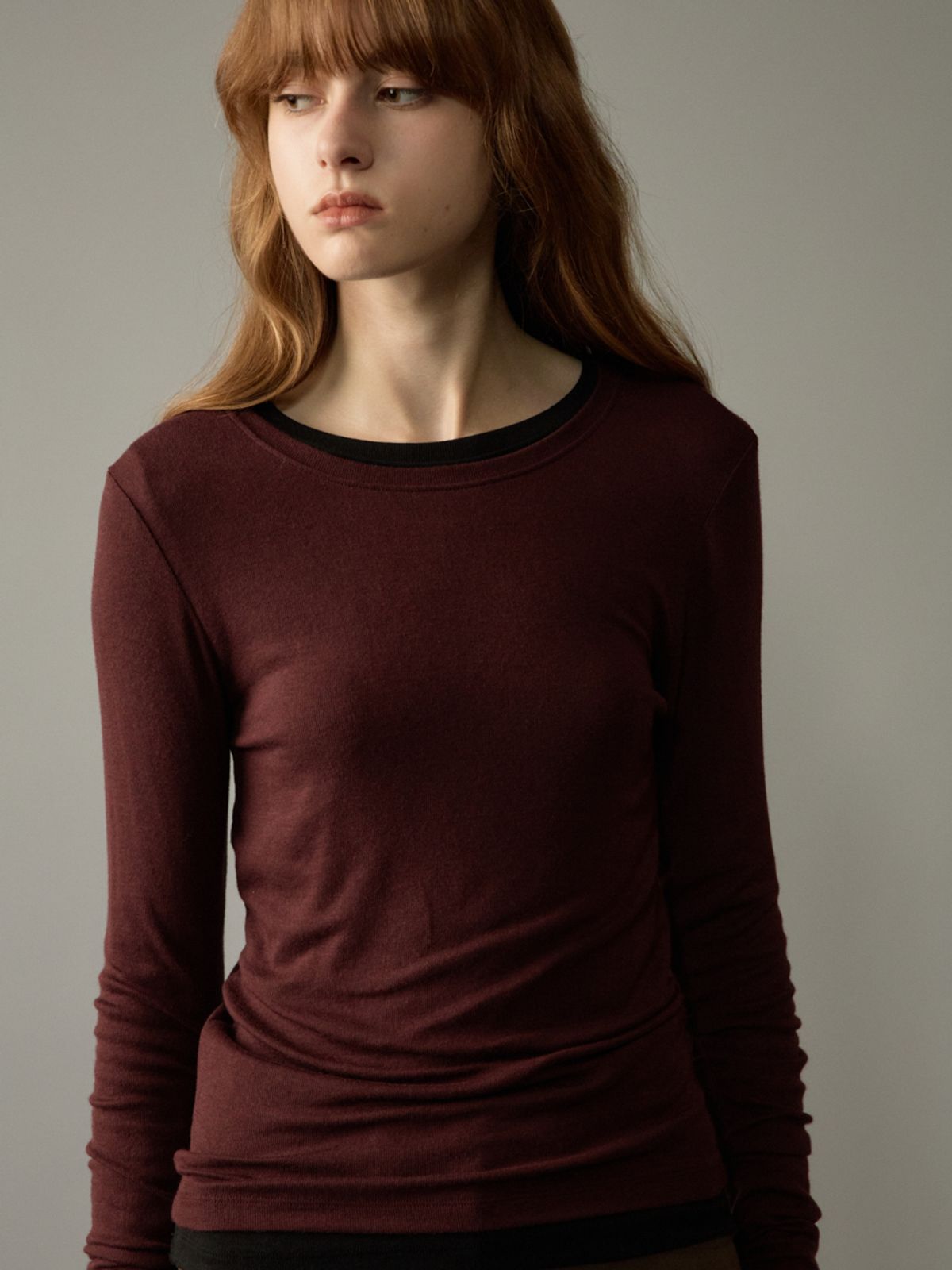 노우드(NOEUD) Wool tencel round Tee (Wine)