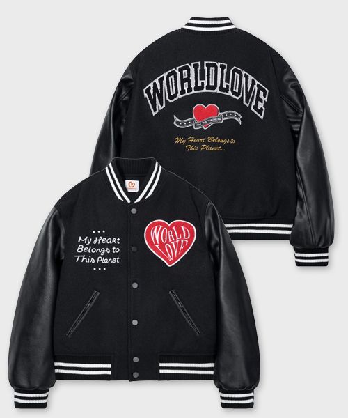 WORLD WIDE LOVE スタッズ付きブラックジャケット　素敵なジャケット MUSINSA公式 | MIMTHEWARDROBE ワールドラブ ビッグハートバスティ