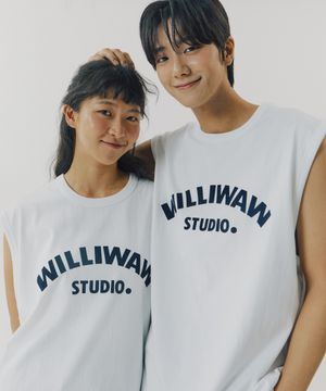 FAN-SHAPED 그래픽 후로킹 슬리브리스 2 color