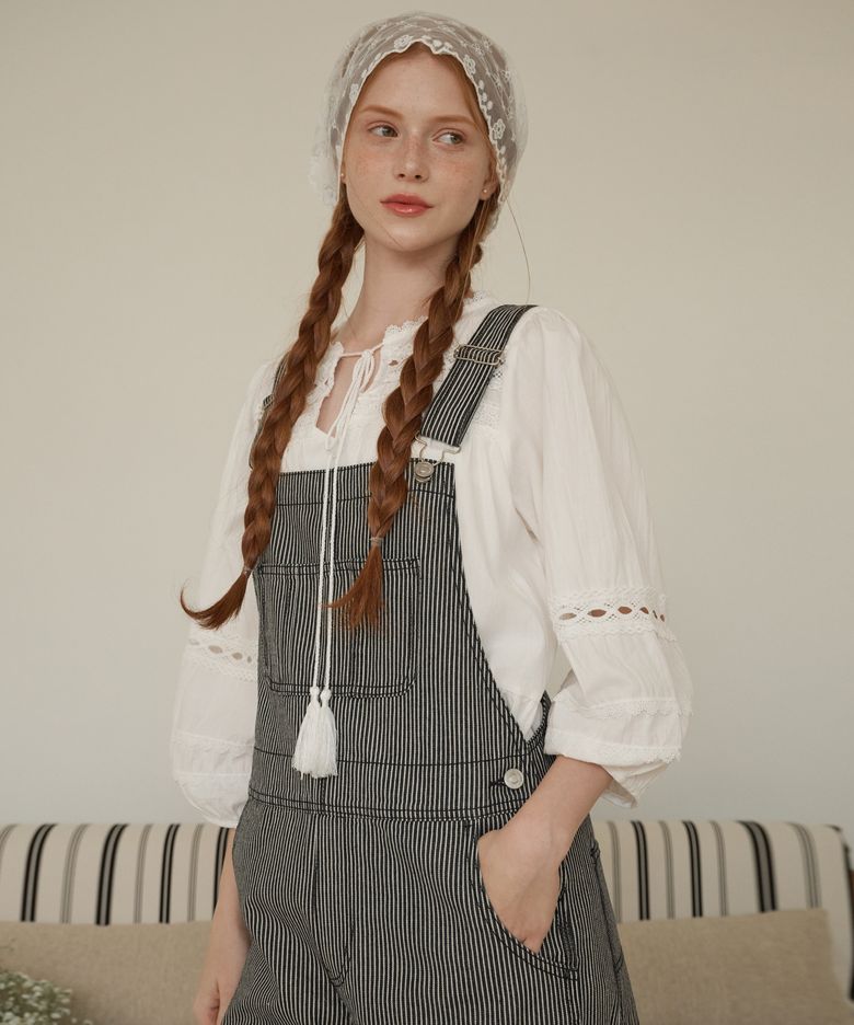 Stripe denim overalls Black