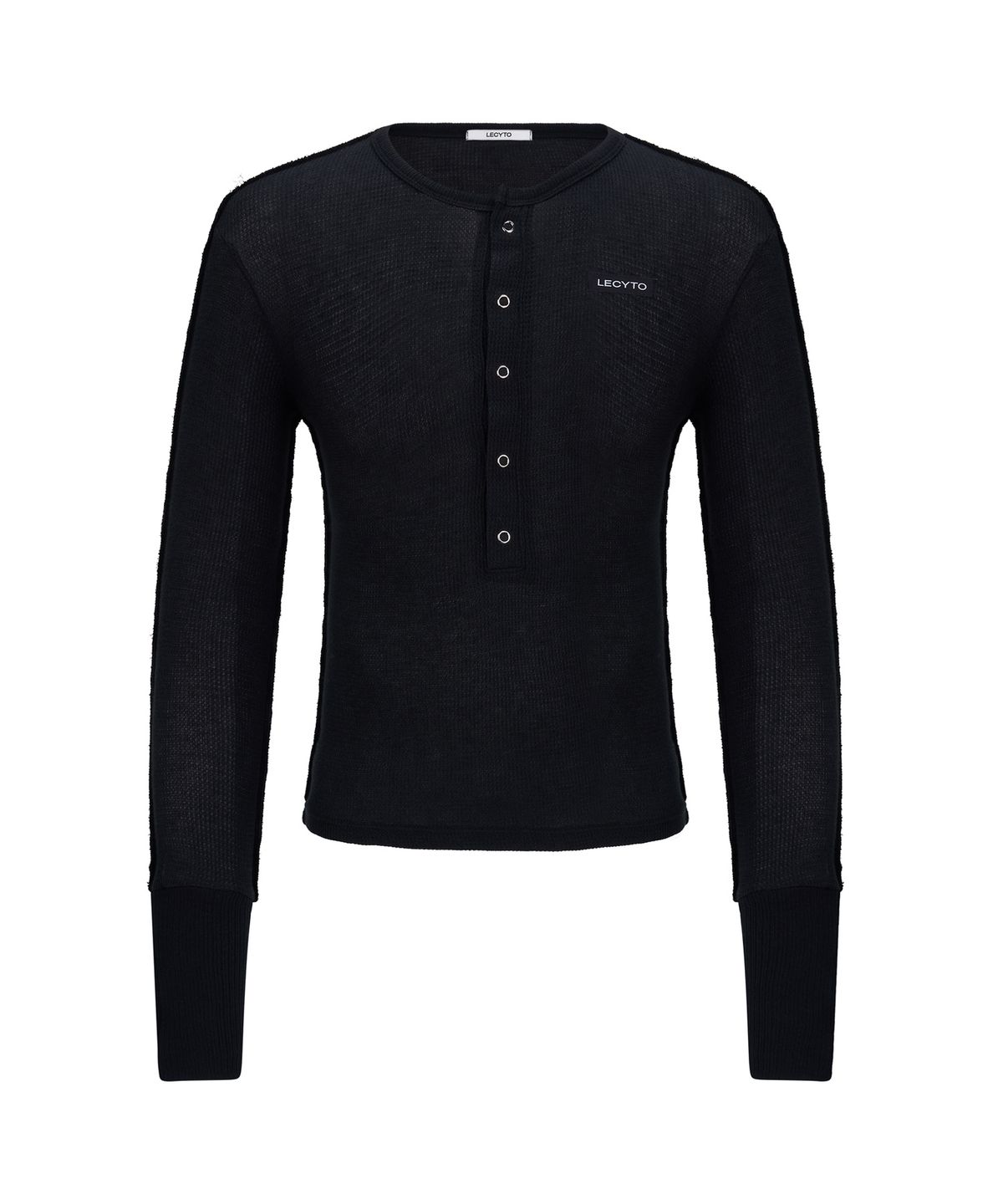 레씨토(LECYTO) Henley Neck Waffle Slim T-shirt_[Black]