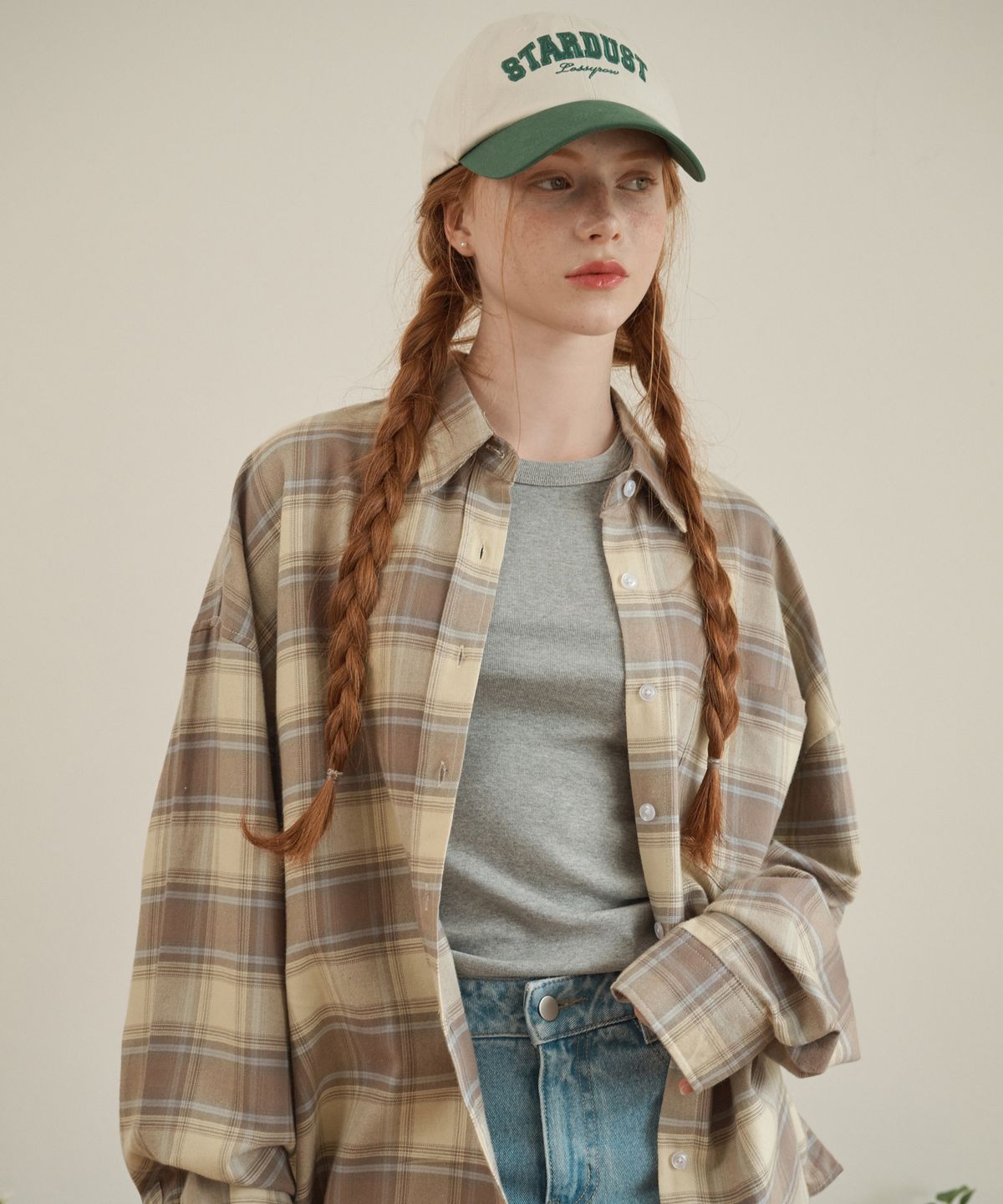 로시로우(LOSSYROW) Oversized checkered shirt Beige