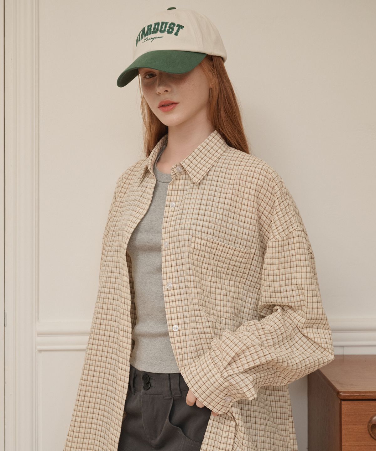 로시로우(LOSSYROW) Lossy Grid Oversized checkered shirt Beige