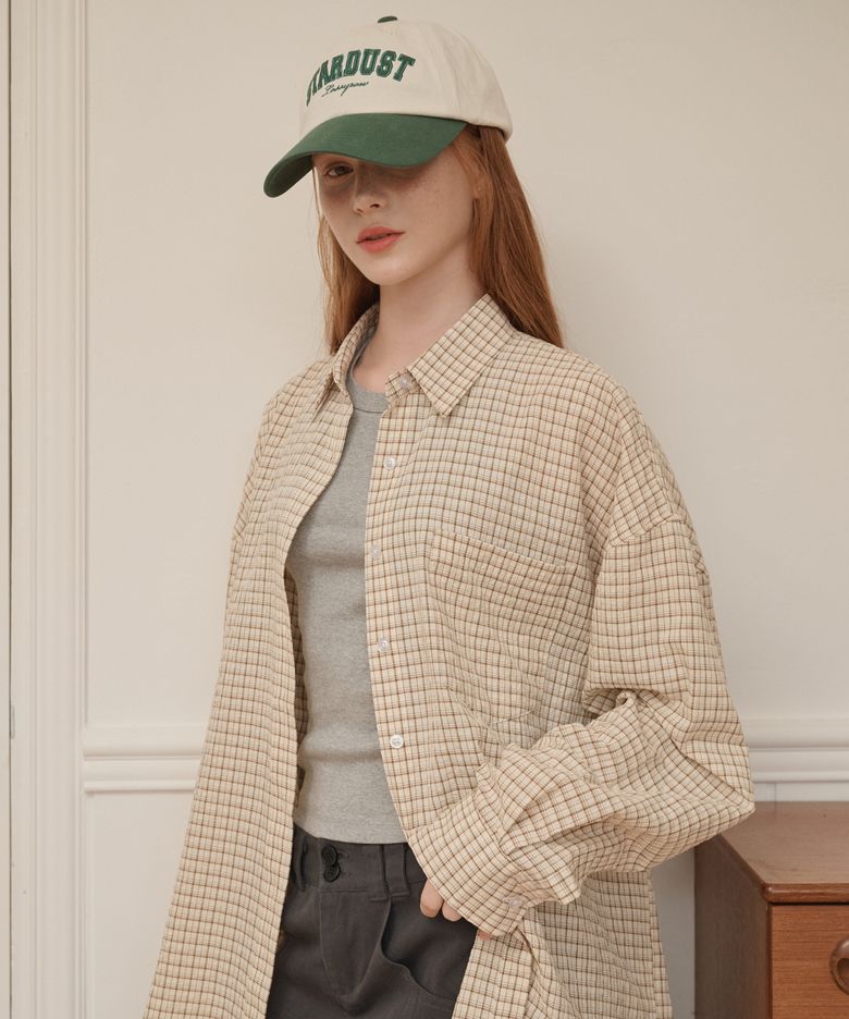 Lossy Grid Oversized checkered shirt Beige