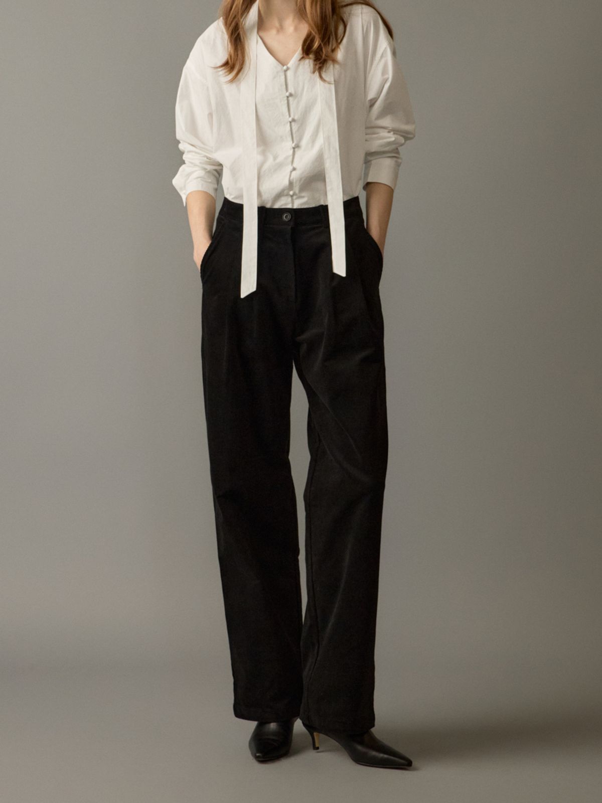 노우드(NOEUD) Paper corduroy pants (Black)