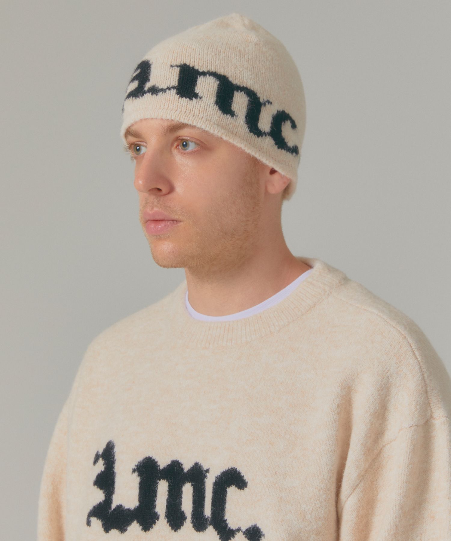 MUSINSA | LMC GOTHIC NAME KNIT BEANIE cream