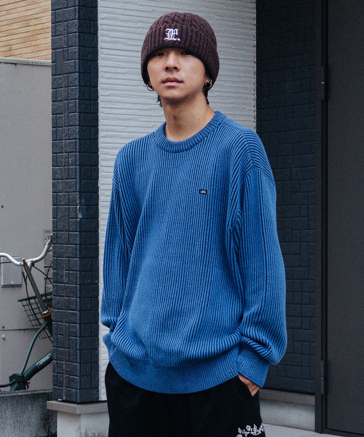 엘엠씨(LMC) MICRO BOX TWO TONE KNIT SWEATER blue
