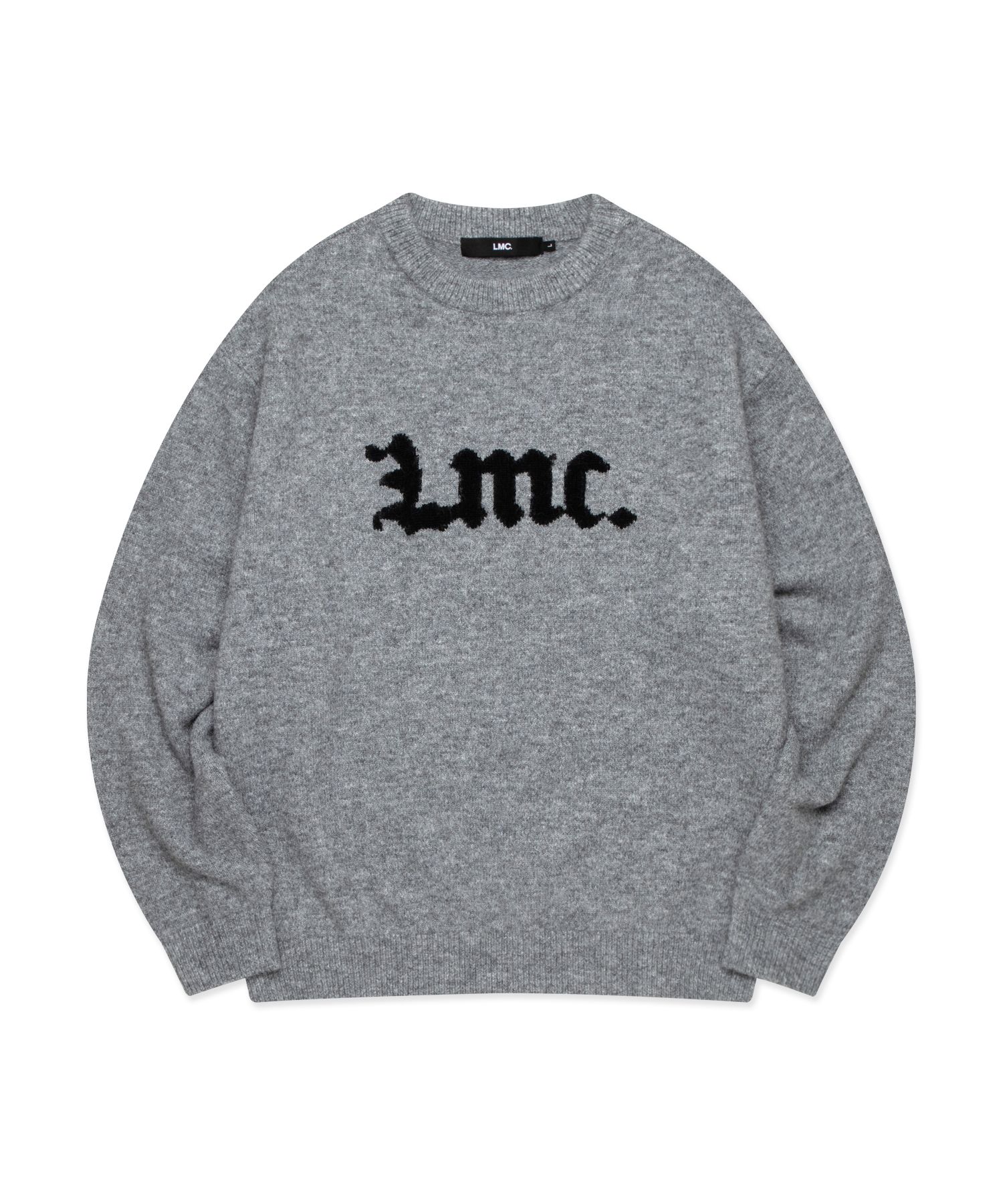 MUSINSA | LMC GOTHIC NAME KNIT SWEATER charcoal