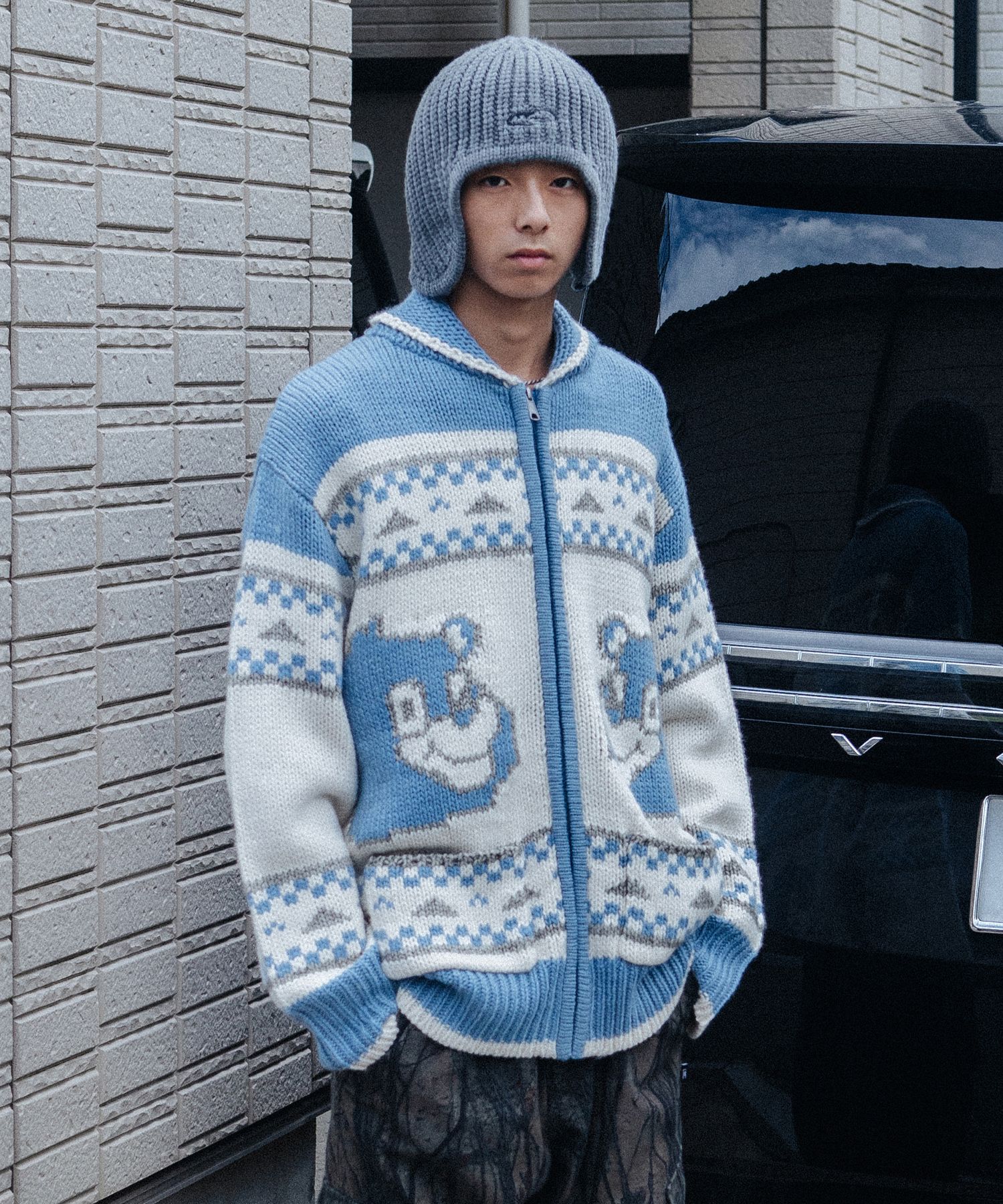 ★24-25FW新作★LMC★BEAR ZIP-UP COWICHAN KNIT SWEATER BEAR ZIP-UP COWICHAN KNIT SWEATER navy - LMC | 엘엠씨