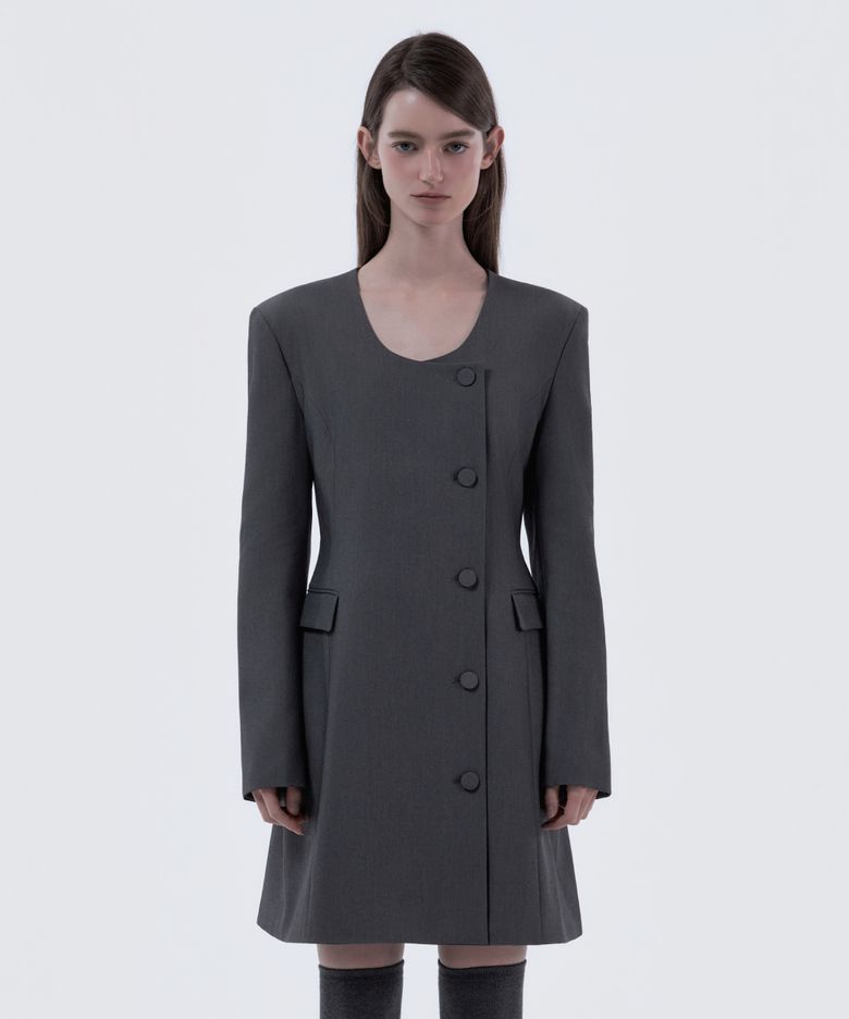 Jenn Round Neck Suit Jacket Dress - Grey