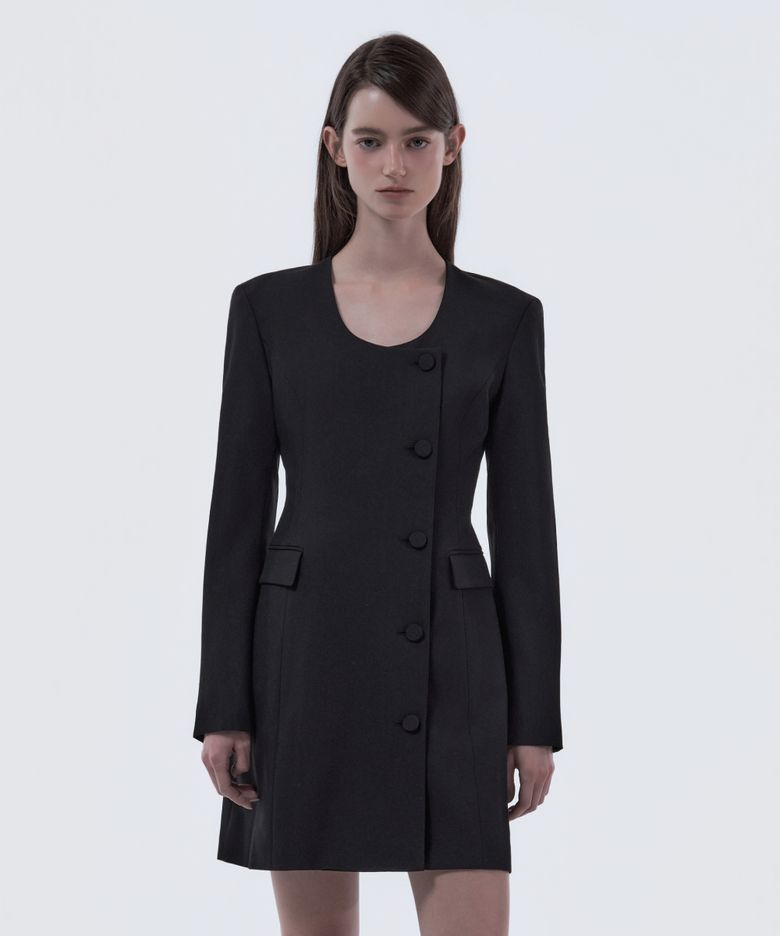 Jenn Round Neck Suit Jacket Dress - Black