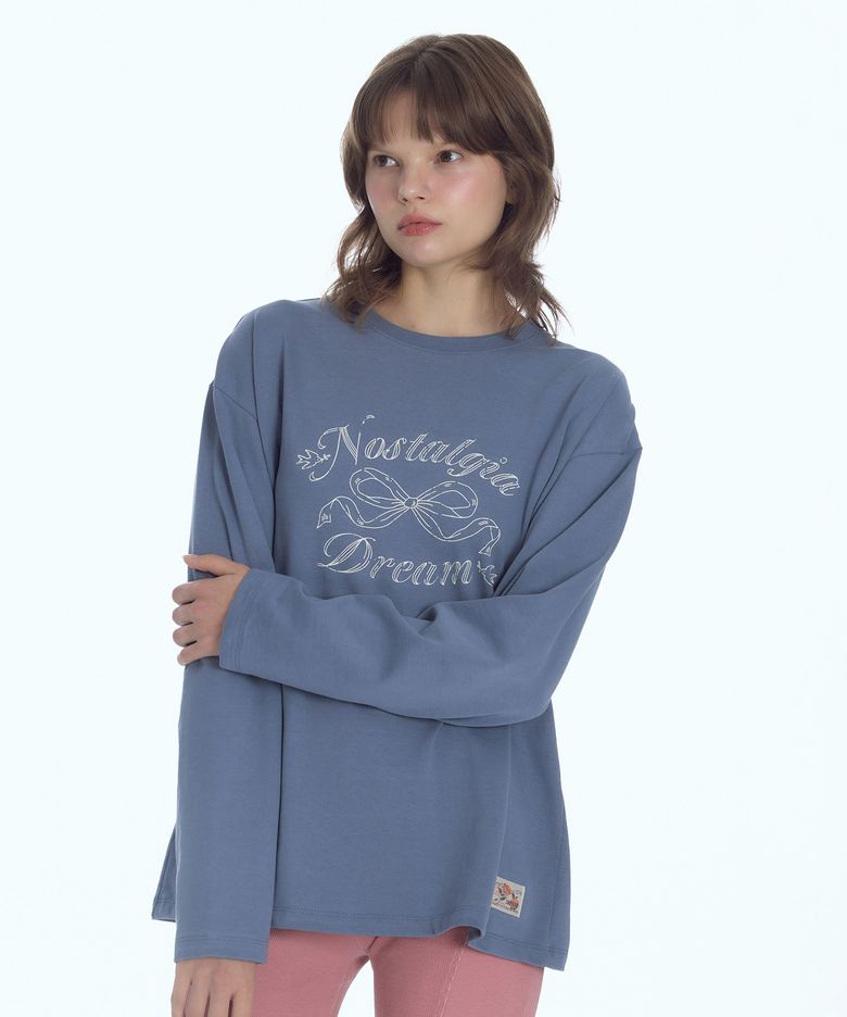노스텔지어 코튼 긴팔 티셔츠 _이브닝 블루