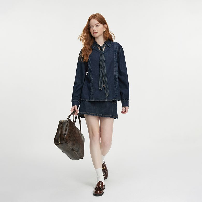 WD_Pleated denim mini skirt