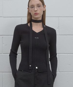 브이넥 니트 & 머플러 SET_RAF4ER2701BK