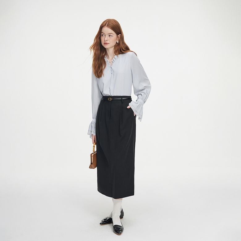 WD_High waist back slit skirt