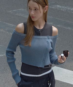 오프숄더 가디건 & 버튼 나시 SET BL