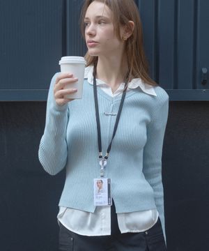 브이넥 니트 & 머플러 SET_RAF4ER2701SK